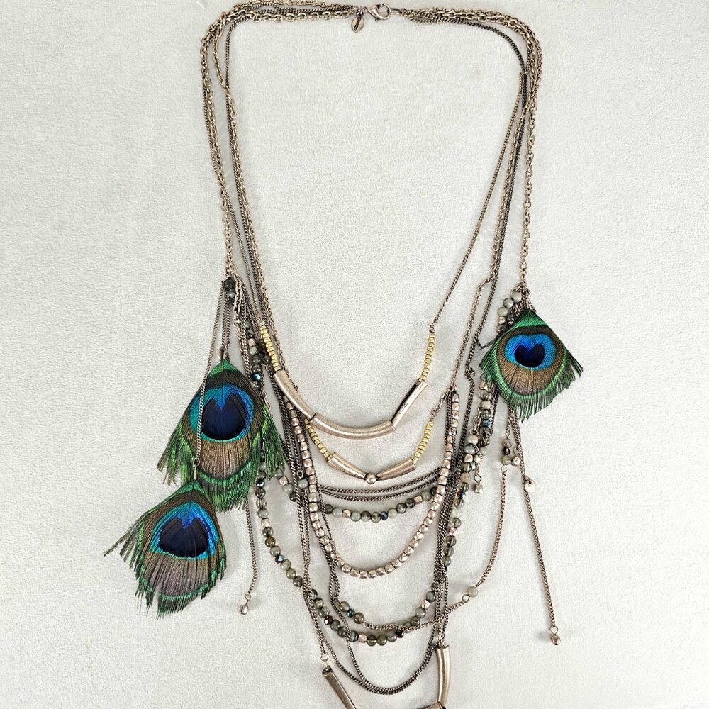Express Multi-Strand Peacock Feather Statement Ne… - image 7